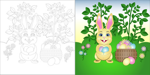 vector coloring page Easter Bunny on the lawn
