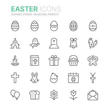 Collection of easter related related line icons. 48x48 Pixel Perfect. Editable stroke
