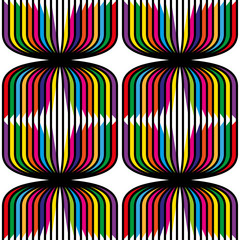 Abstract vector seamless op art pattern. Colorful disco ornament. Optical illusion.