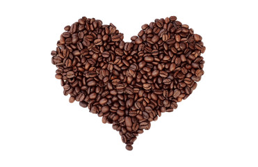 Aromatic roasted coffee beans in a heart shape