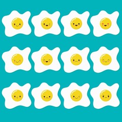 Seth scrambled eggs with emotions. Children s funny clipart. Vector illustration in cartoon style.