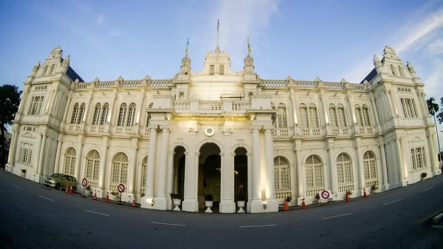 4K Time lapse view of George Town, townhall view during sunrise, Penang