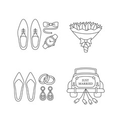 Wedding planning linear icons set