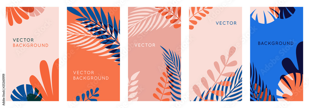 Aufkleber vector set of abstract backgrounds with copy space for text, leaves and plants - bright vibrant bann