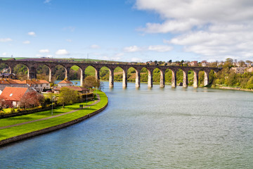 Panorama of the Royal Border Railway Bridge Berwick upon Tweed, Northumbria, England.
