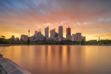 Sunset over the skyline of Sydney