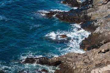 Fototapeta premium beautiful view on blue ocean water and rocky coast line
