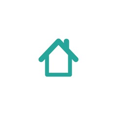 Flat blue outline home icon. Simple silhouette of the house with roof