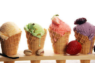 Set of ice cream scoops of different colors and flavours