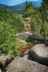 The river of the highest waterfall in National park Giant mountains in Czech republic.