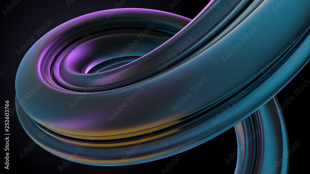 Poster 3d render abstract modern background with twisted element. reflective extruded element with high rou