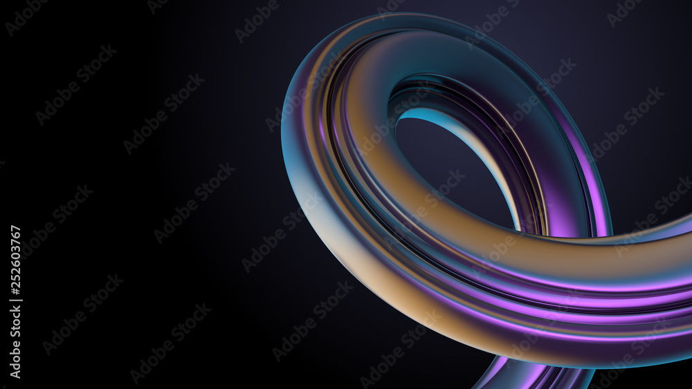 Poster 3d render abstract modern background with twisted element. reflective extruded element with high rou