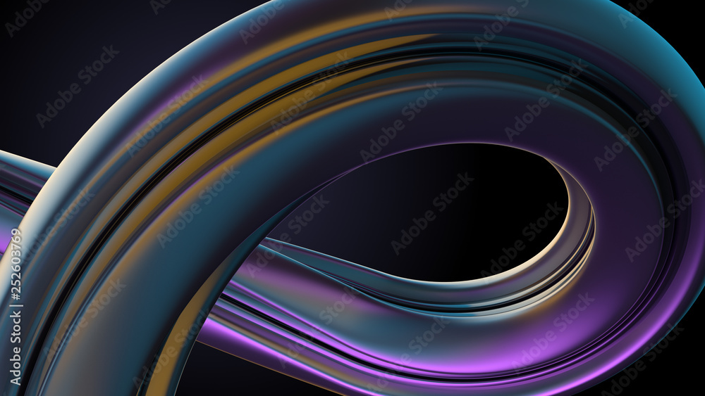 Poster 3d render abstract modern background with twisted element. reflective extruded element with high rou