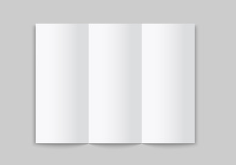 Blank white tri folded brochure mockup. Open booklet isolated.