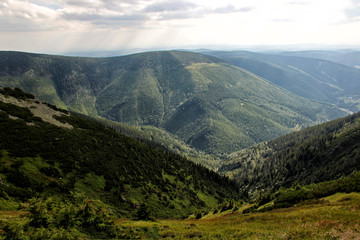 The view from mountain Krakonos and Kozi hrbety to the valley.