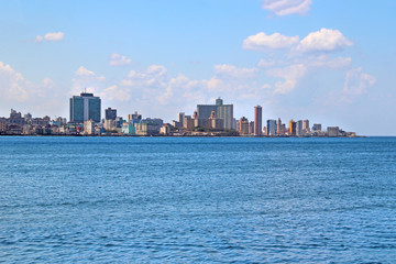 Fototapeta premium View of the panoramatic Havana in Cuba. There is blue sky and blue ocean