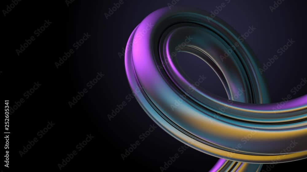 Poster 3d render colorful abstract modern background with twisted element. reflective extruded element with