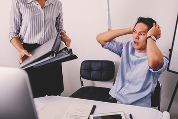 businessman worried and tired on business unsuccessful,Stressed business concept,  business decision  for strategy startup of business investment