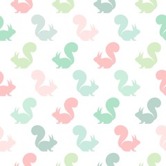 Fototapeta na wymiar Seamless abstract pattern with squirrels of different pastel colors.