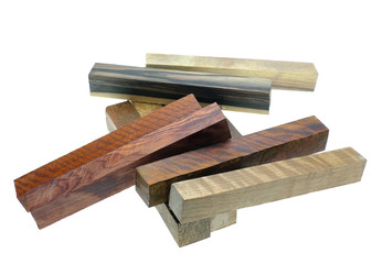 Set Exotic wood real for blanks pen and diy on white  background