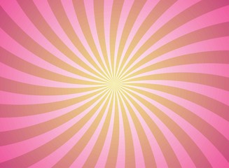 Sunlight spiral horizontal wide background. pink and yellow background. Vector illustration.