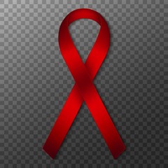 Realistic red ribbon. Aids Awareness. World aids day symbol. Vector illustration.