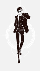Stylish fashion man. Stylish handsome man in fashion clothes. Sketches on a white background. Vector illustration.