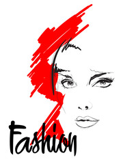 Fashion girls face. Woman face. Hand-drawn fashion model. Vector illustration for you design in graphic style.