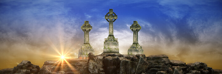 gravestone at sunset. 3d rendering	