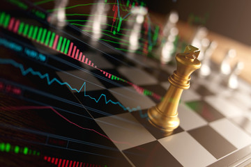 financial business strategy ideas concept with chess and stock chart market virtual trading