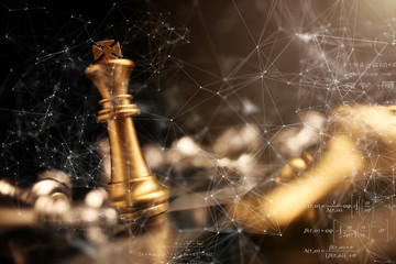 strategy ideas concept business futuristic graphic icon and golden chess board game black colot tone