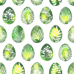 Seamless pattern Easter egg with floral ornament isolated on white background. Happy Easter greeting card.