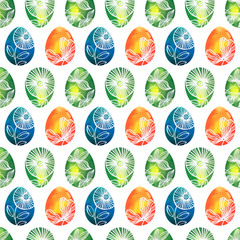 Seamless pattern Easter egg with floral ornament isolated on white background. Happy Easter greeting card.