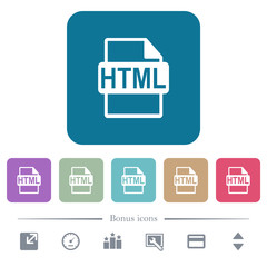 HTML file format flat icons on color rounded square backgrounds