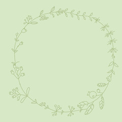Decorative simple drawing circle of herbs.