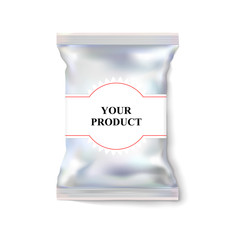Mockup white or light blank pack, foil. With Lid And Label. Silvery food package snack for chips, candy and other products. Perhaps wet wipes packaging silver vector illustration. Empty Blank design
