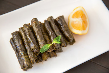 Yaprak sarma, Turkish traditional food, stuffed vine leaves with rice 