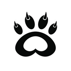 Symbol, print, sign, icon. Cat's paw in black with sharp claws on white background.