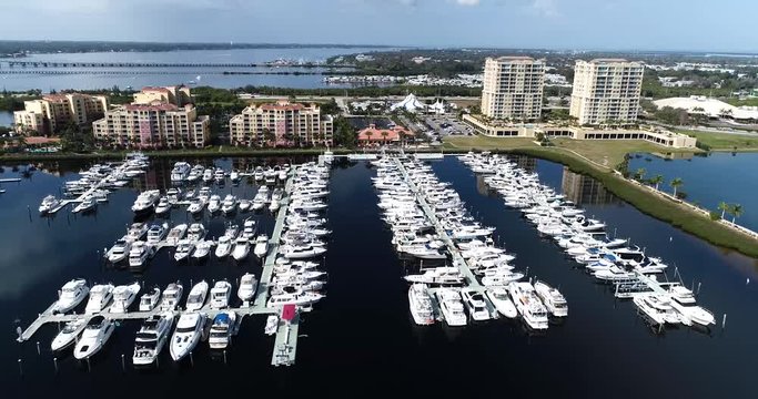 Sweeping view of  Riviera Dunes marina in 4K