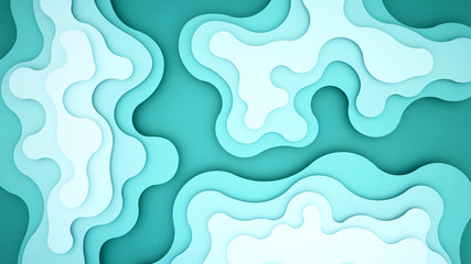 Fototapeta na wymiar Green wave for artwork background or backdrop- Wavy blue paper cut style and craft style- Artwork blue wave and empty space for add message - 3D Illustration