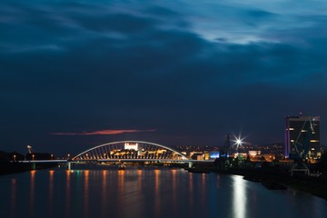 Naklejka premium Night Bratislava's dominants, castle and bridges.
