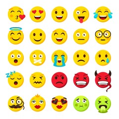 Naklejka premium Emoticons set. Emoji faces emoticon funny smile vector packs collection