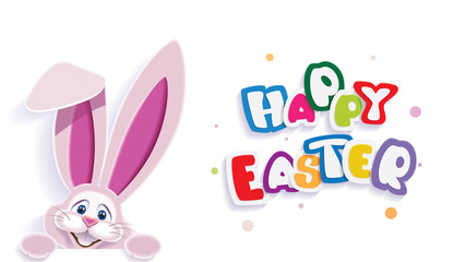 Cute Easter Bunny with text -Happy Easter- isolated on a light background