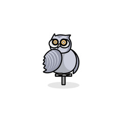 Gray blue owl on a perch flat vector drawing