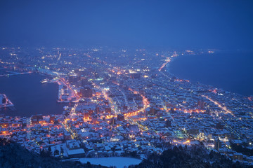 Beaautiful scenic winter night at Hakodate city in Hokkaido, Japan.