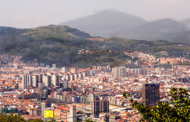 Aerial view of Bilbao in Spain in a cloudy day