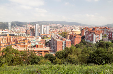Fototapeta na wymiar Aerial view of Bilbao in Spain in a cloudy day