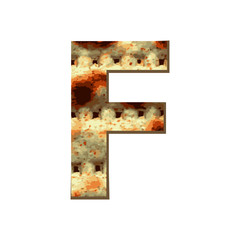 capital English letter F with matza texture. Font for Passover. Vector illustration on isolated background.