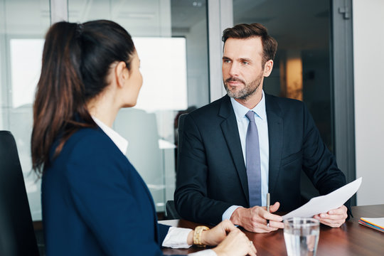 Two business people during job interview, assesment