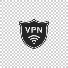 Shield with VPN and WiFi wireless internet network symbol icon isolated on transparent background. VPN protect safety concept. Virtual private network for security. Flat design. Vector Illustration